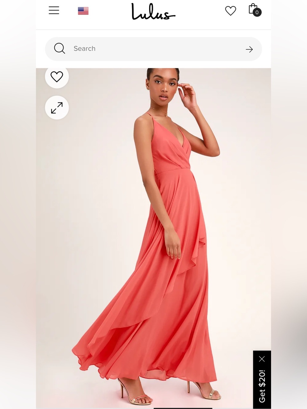 Coral Wrap Maxi Dress with Spaghetti Straps